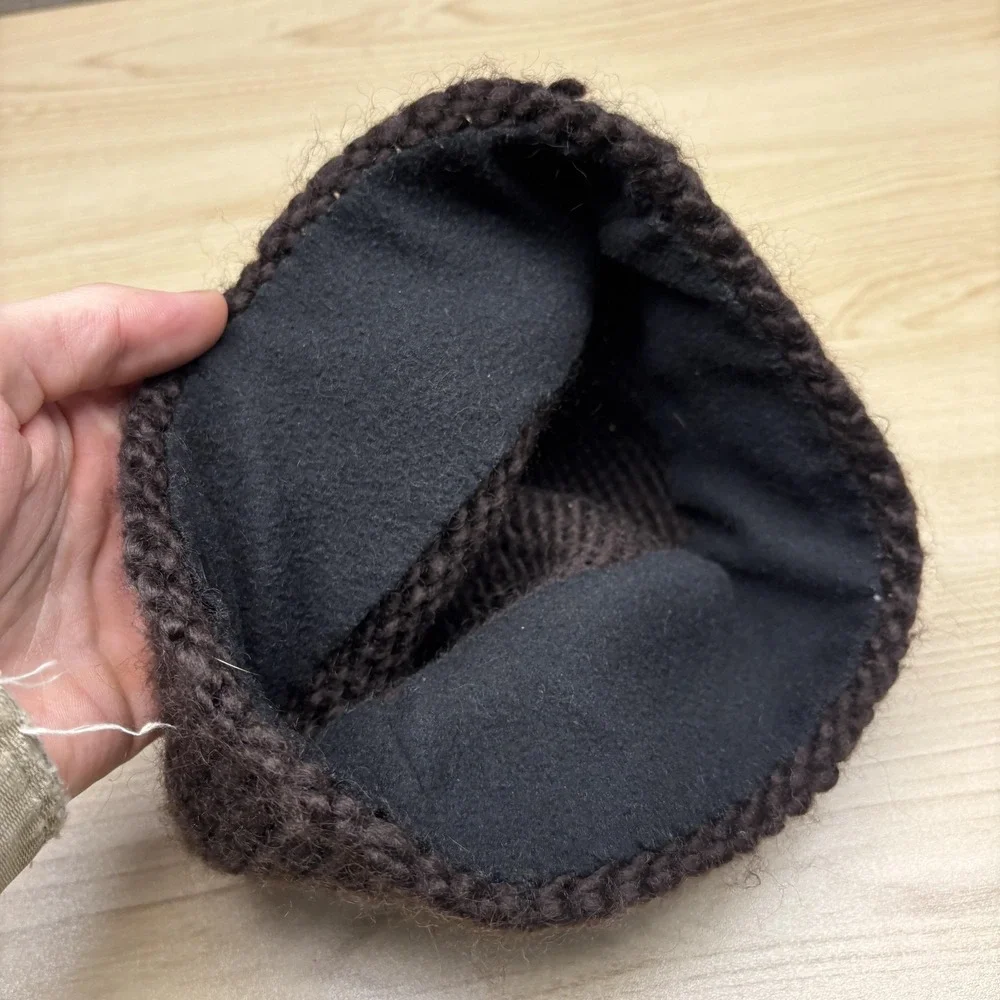 Fox Racing Hat Beanie Knit Brown Fleece Lined Patch Mens One‎ Size Winter Warm